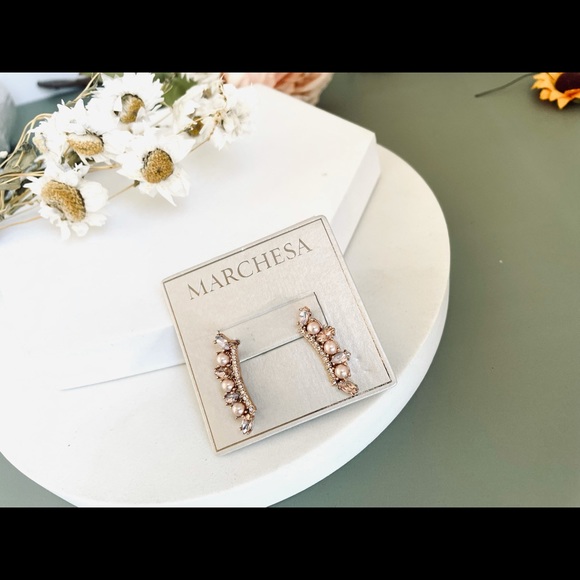 MARCHESA Champagne Pearl Rose Gold Pin Earrings - Picture 2 of 5